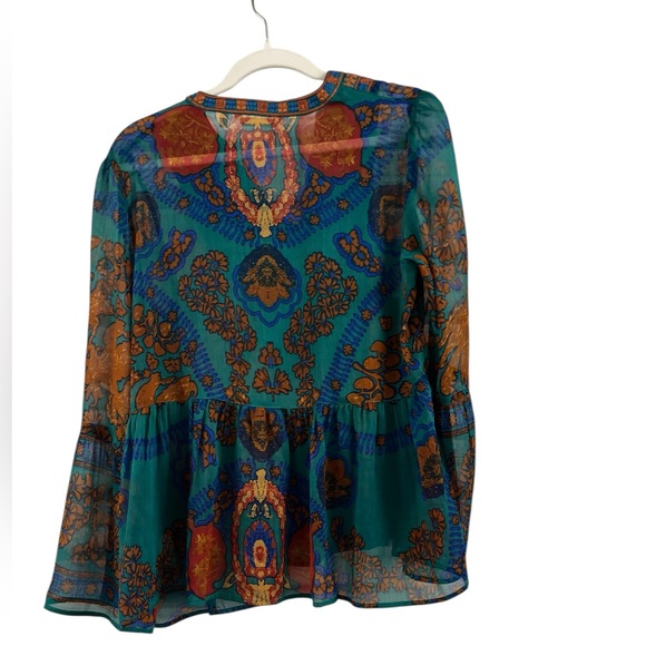 Soft Surroundings Floral Bohemian Top - Teal and Orange Size M - Picture 2 of 2
